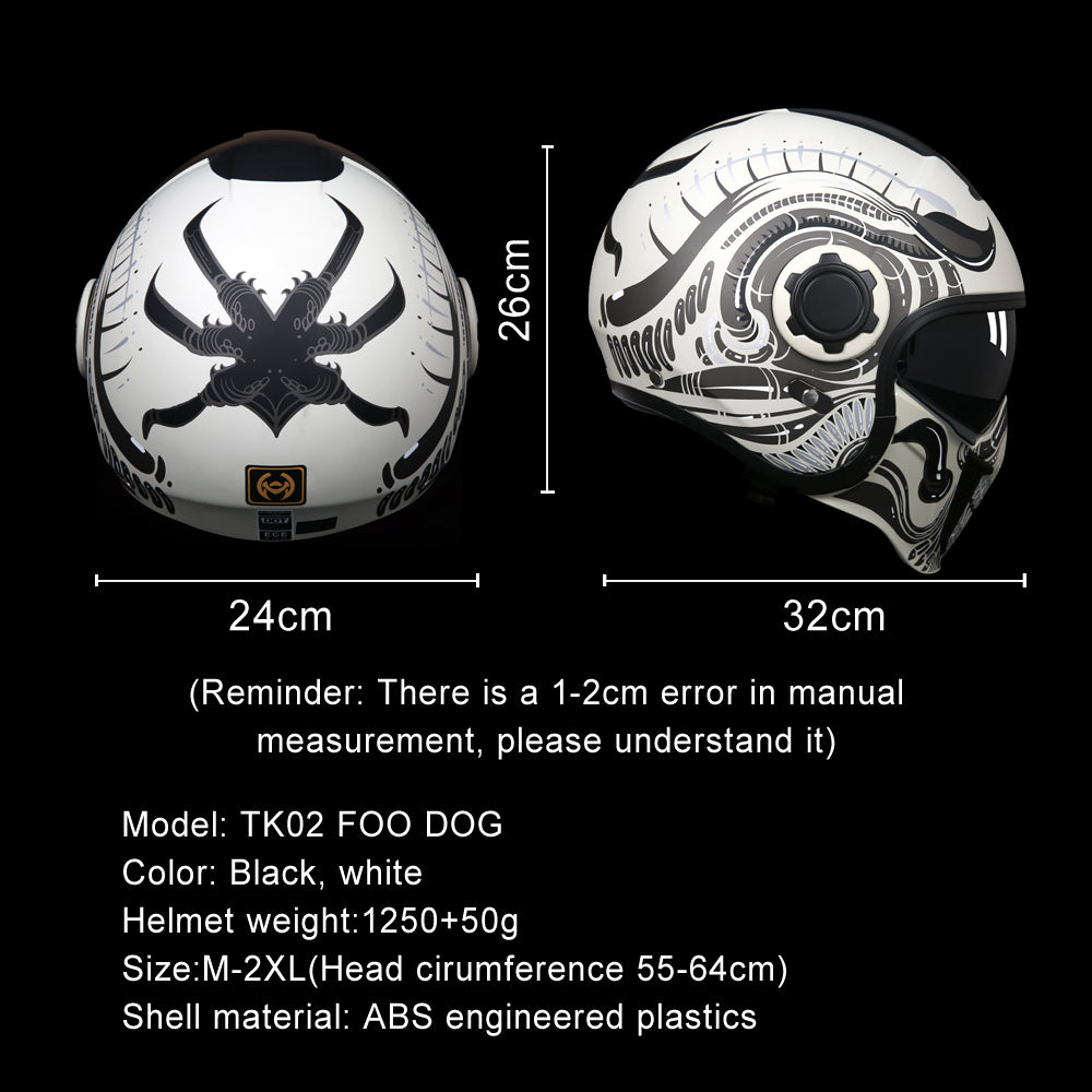 TK02 FOO DOG Full Face Protection Premium Helmet (White)