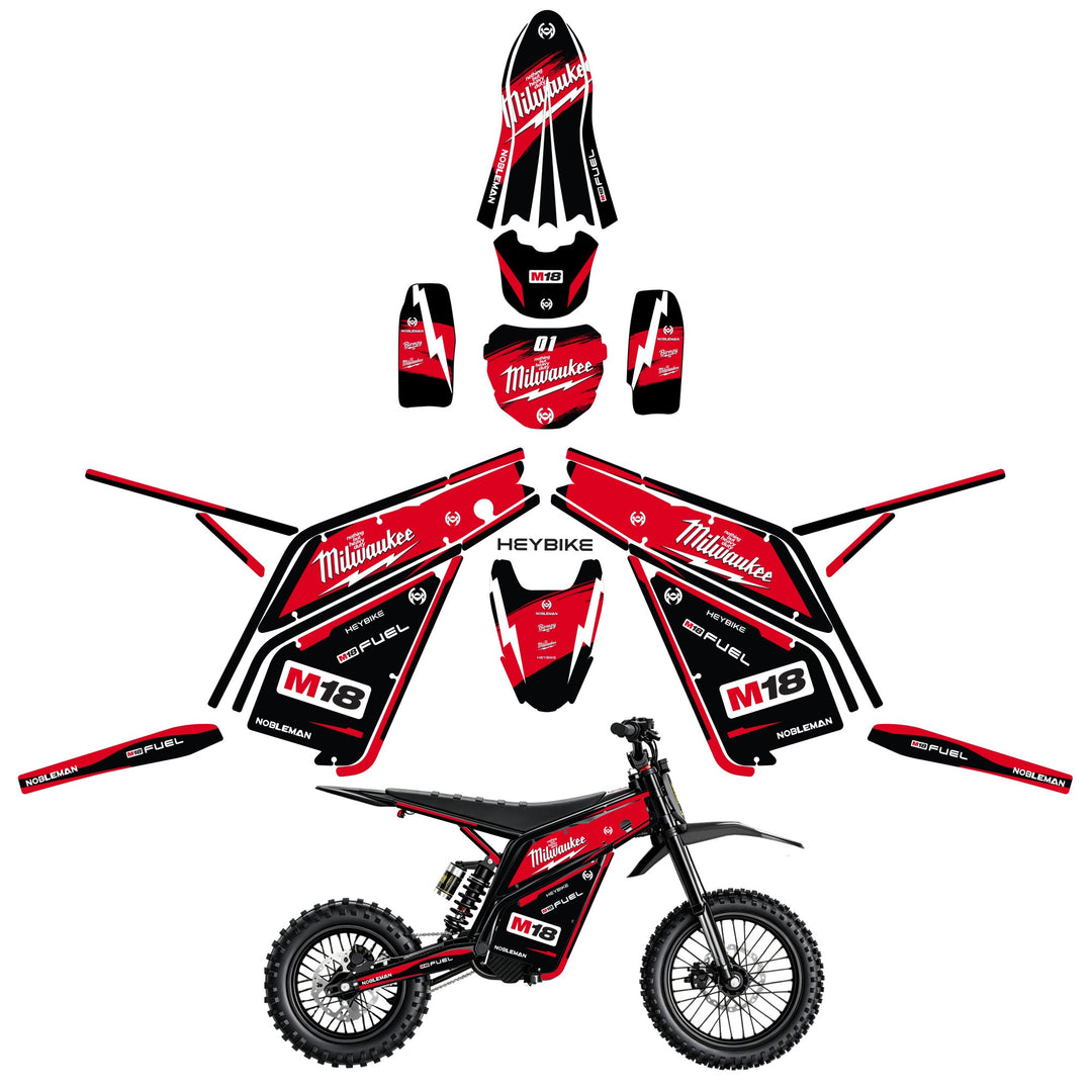 Milwaukee Red Thunder  Heybike villain eletric Dirt Bike Body Wrap Decal
