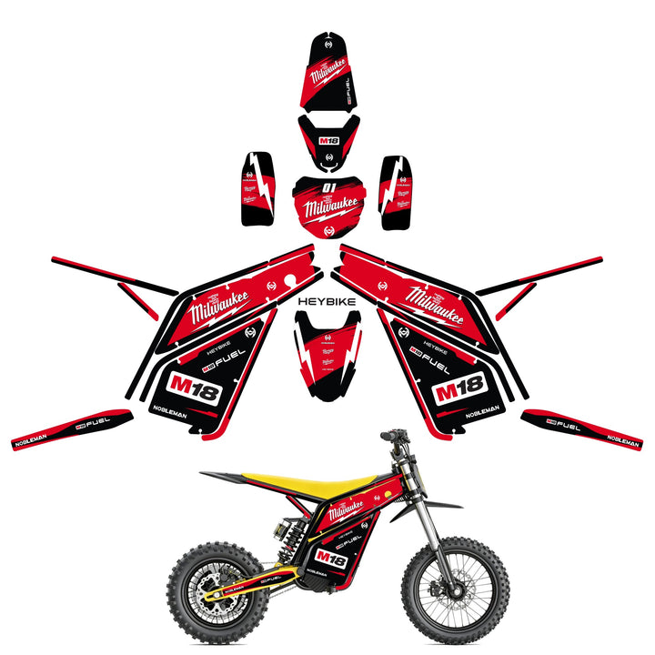 Milwaukee Red Thunder  Heybike villain eletric Dirt Bike Body Wrap Decal