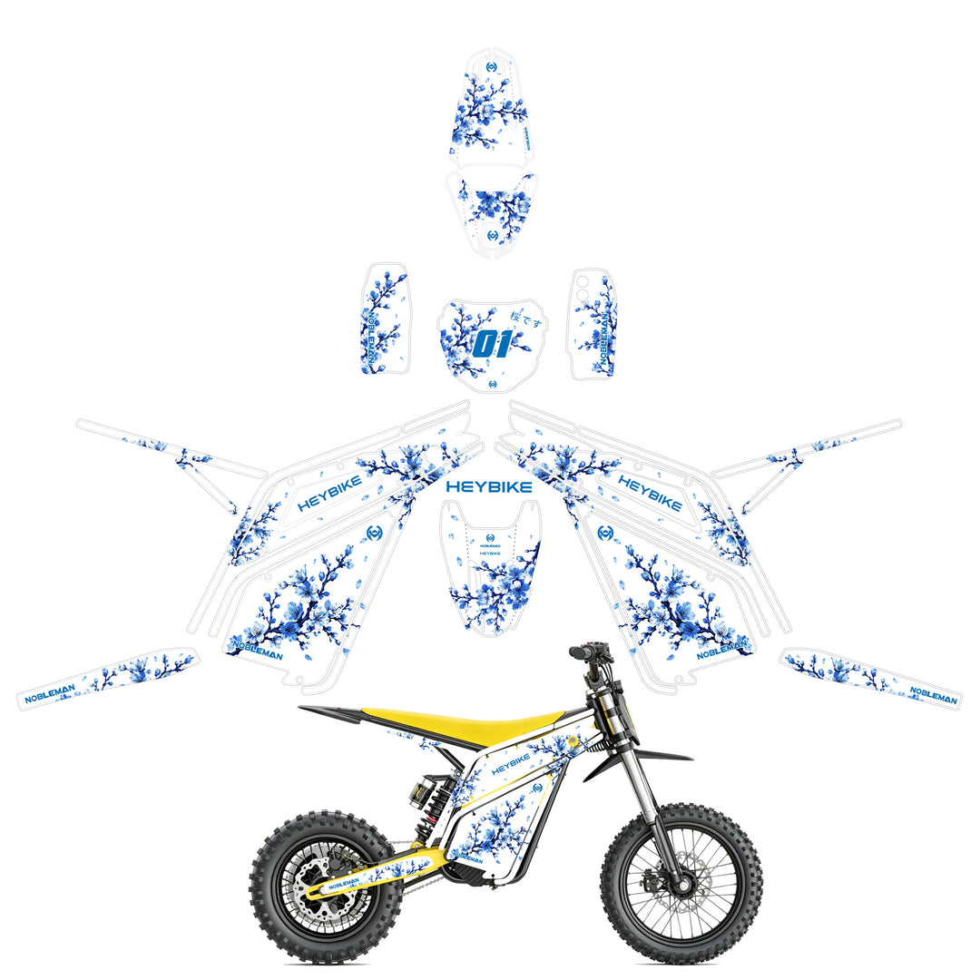 Blue Shadow Blossom Heybike villain eletric Dirt Bike Body Wrap Decal