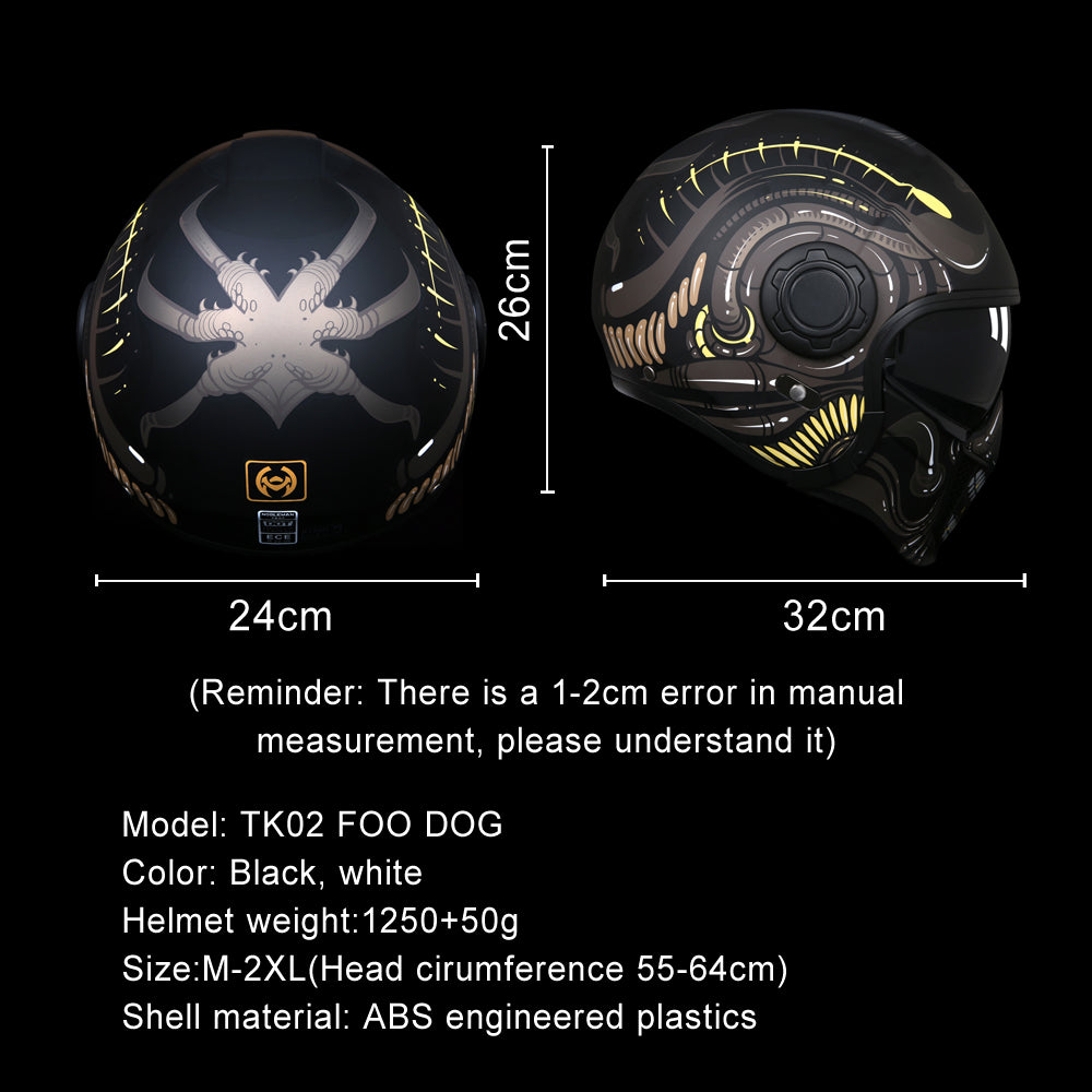 TK02 FOO DOG Full Face Protection Premium Helmet (Black)