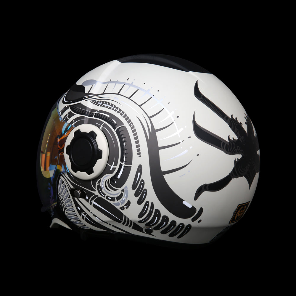 TK02 FOO DOG Full Face Protection Premium Helmet (White)